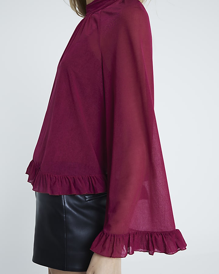 Red Chiffon Mesh Blouse