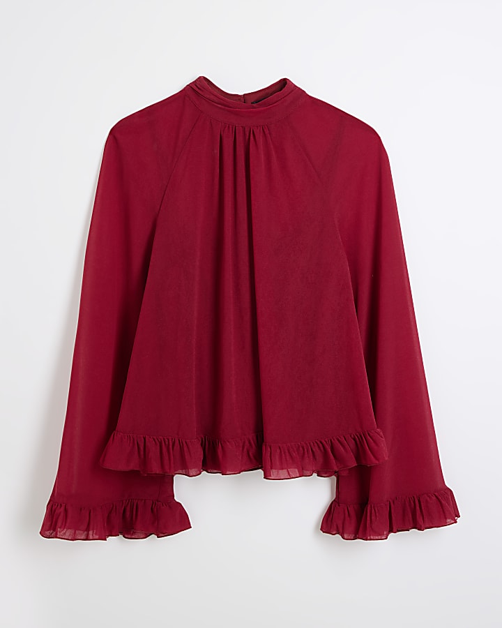 Red Chiffon Mesh Blouse