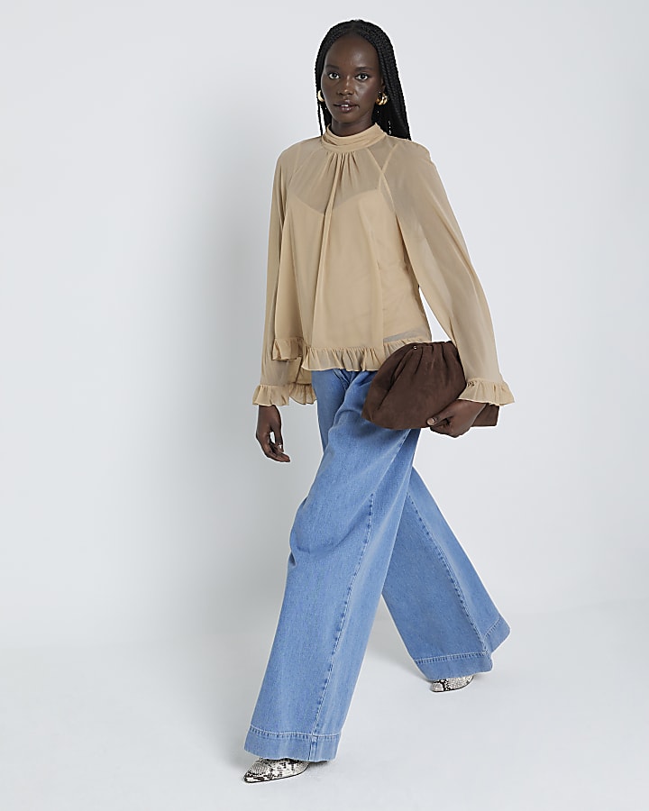 Beige Chiffon Mesh Blouse River Island