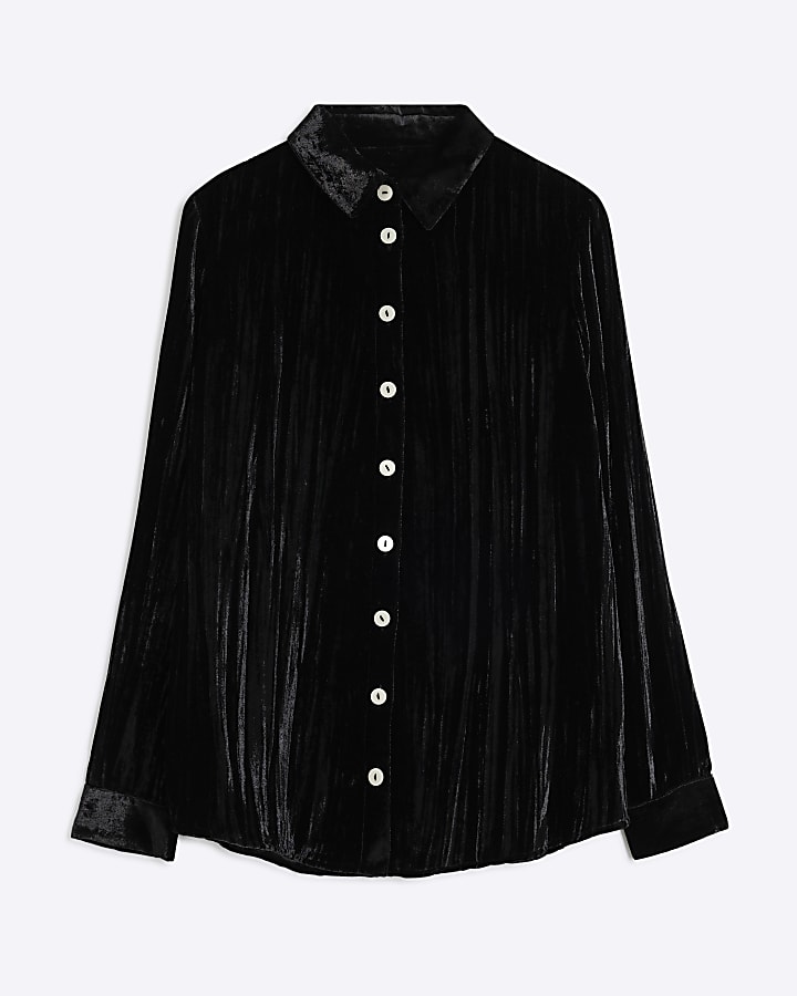 Black Long Sleeve Velvet Shirt