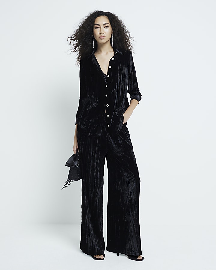 Black Long Sleeve Velvet Shirt