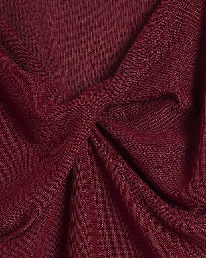 Red twist mesh long sleeve top