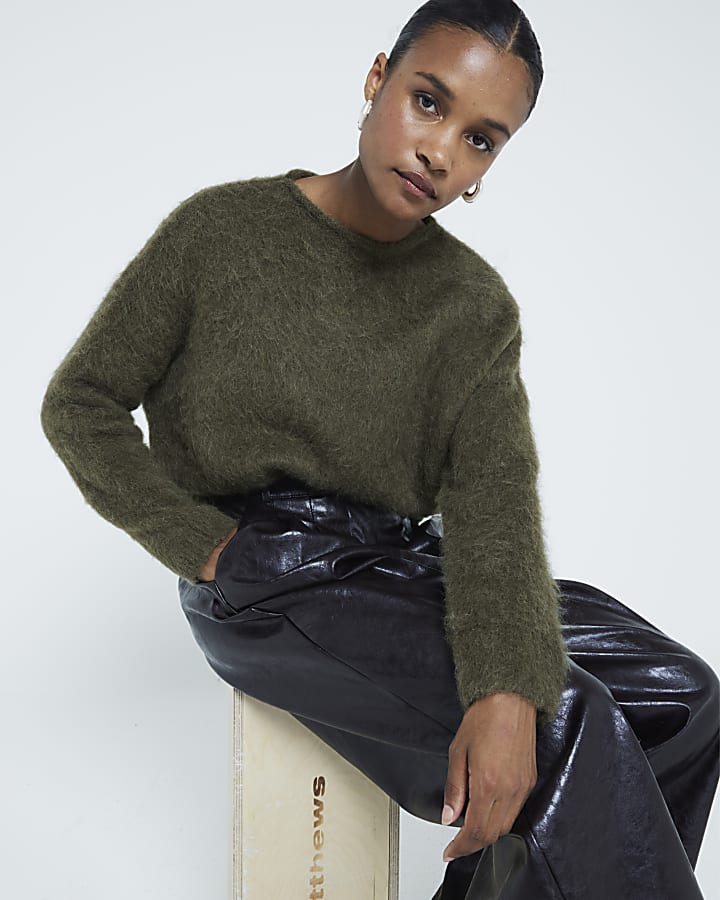 Khaki Oversized  Premium Hairy Jumper