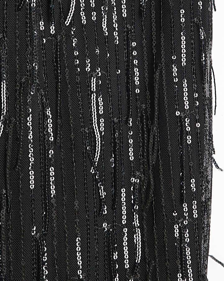 Plus Black Sequin Tailored Fringe Trousers