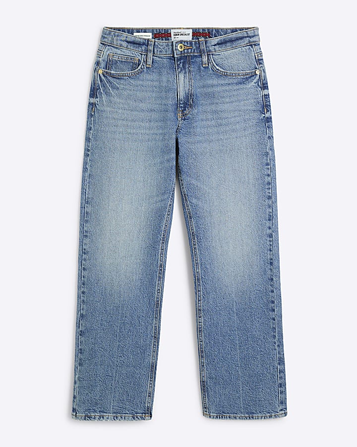 Blue High Waisted Straight Leg Crop Jeans