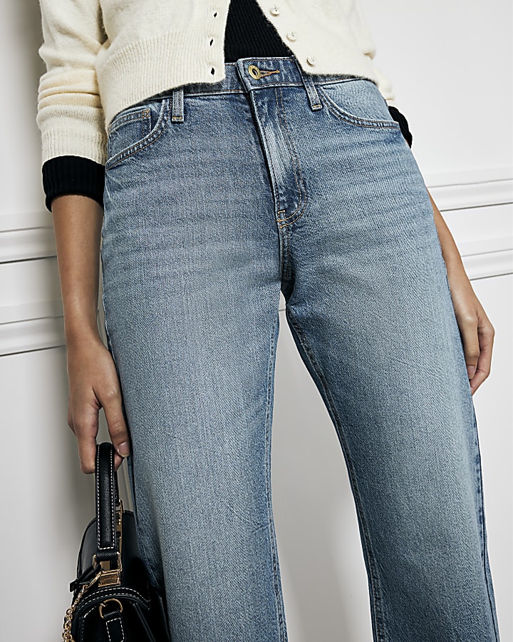 Blue High Waisted Straight Leg Crop Jeans