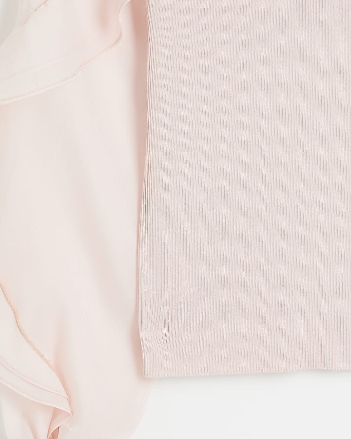 Pink Knit Frill Sleeve Top