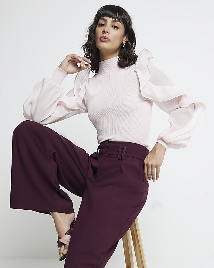 Pink Knit Frill Sleeve Top
