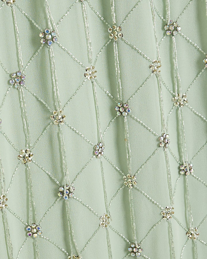 Green Beaded Premium Diamante Midi Skirt