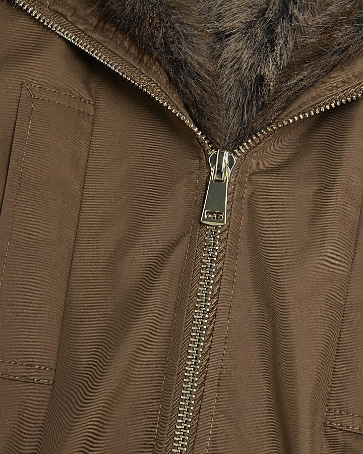 Khaki Premium Faux Fur Trim Jacket