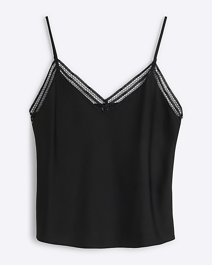 Black cutwork trim cami top