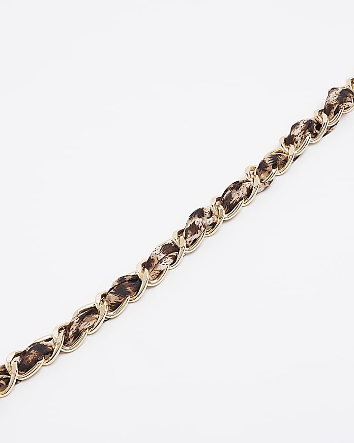 Brown leopard print chain necklace