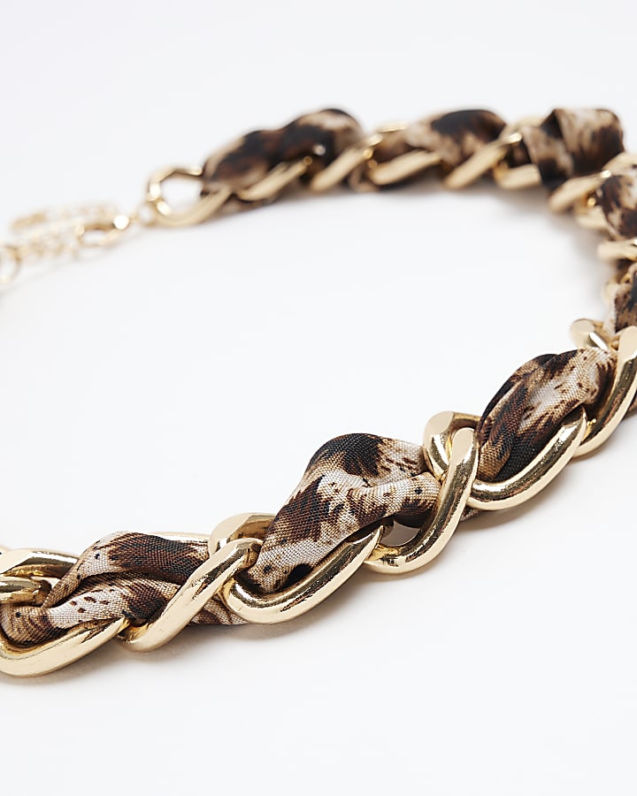 Brown leopard print chain necklace