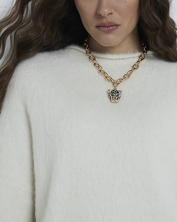 Gold leopard head necklace