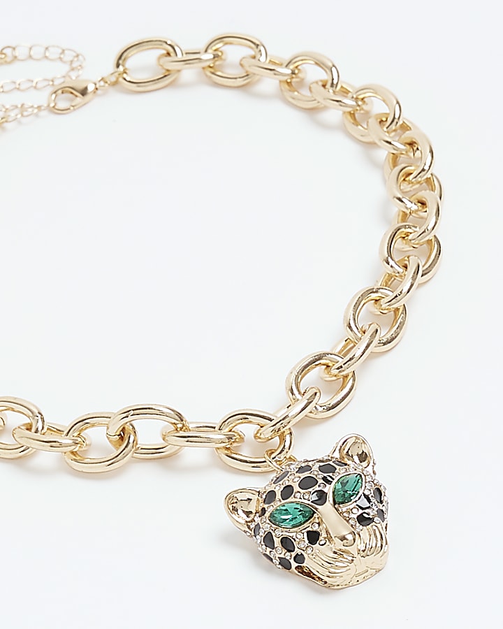 Gold leopard head necklace