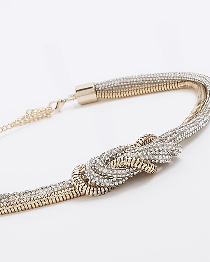 Gold mixed metal knot collar necklace