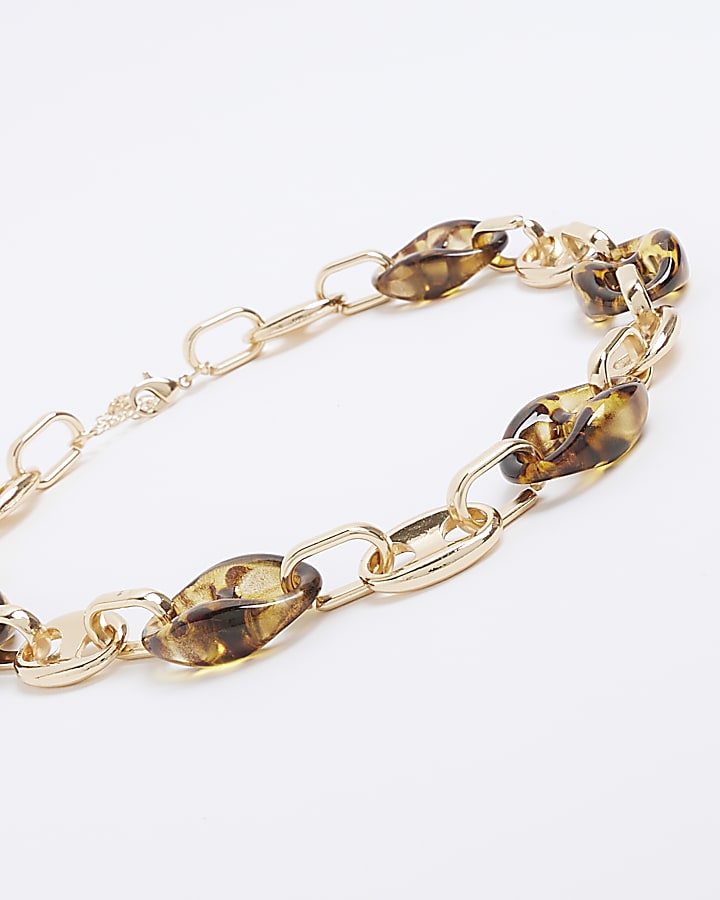 Gold tortoise shell chain link necklace