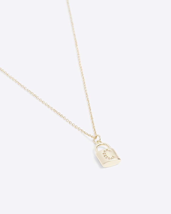 Gold C initial lock necklace