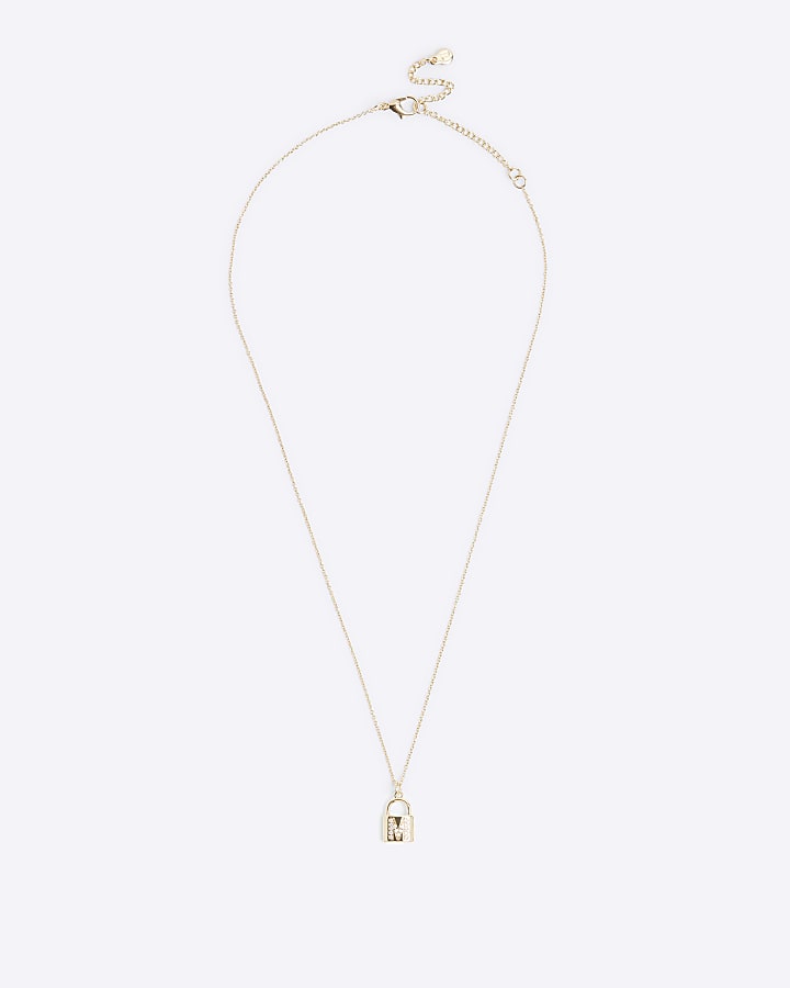 Gold M initial lock necklace