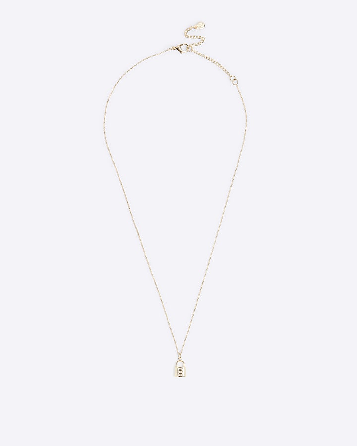 Gold E initial lock necklace