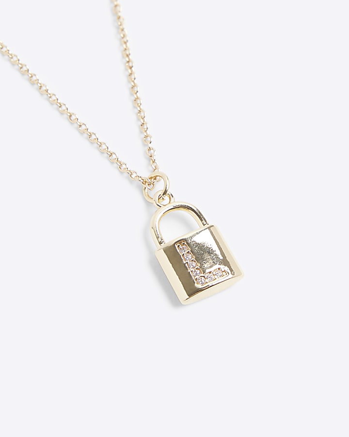 Gold L initial lock necklace