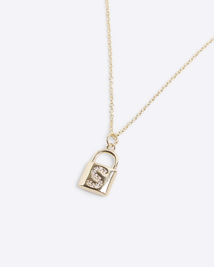 Gold S initial lock necklace