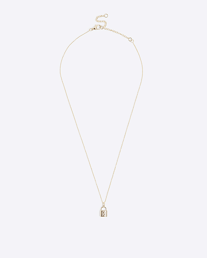 Gold R initial lock necklace