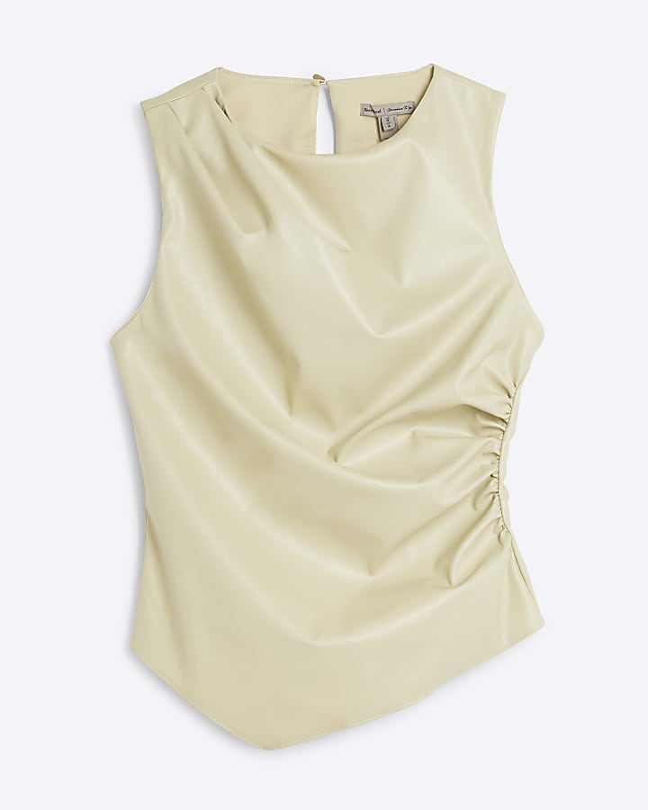 Beige faux leather drape top
