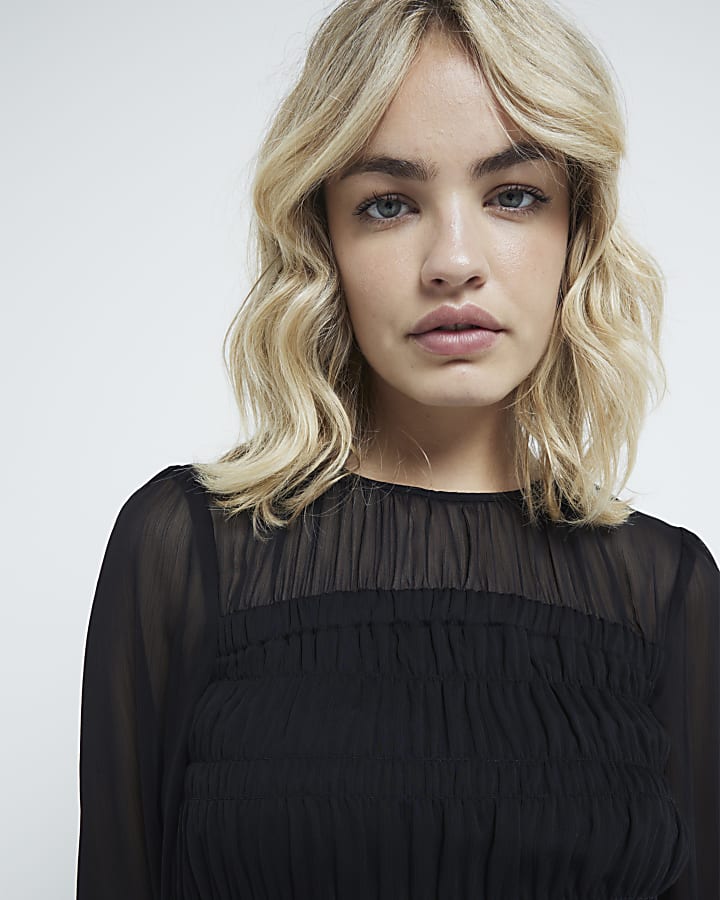 Black Shirred mini dress
