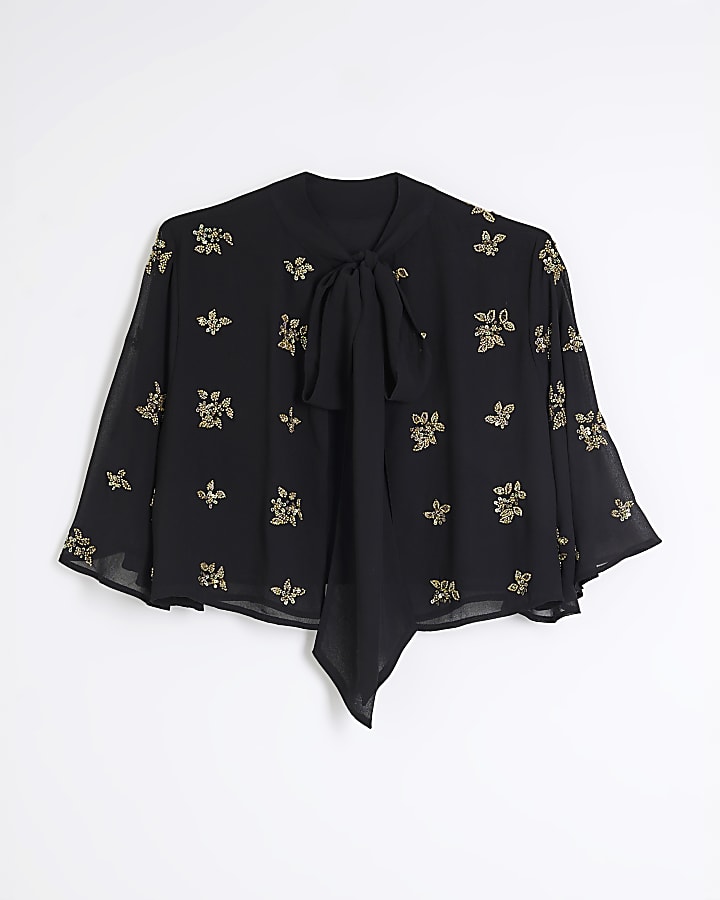 Black Embellished Cape