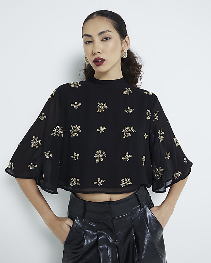 Black Embellished Cape