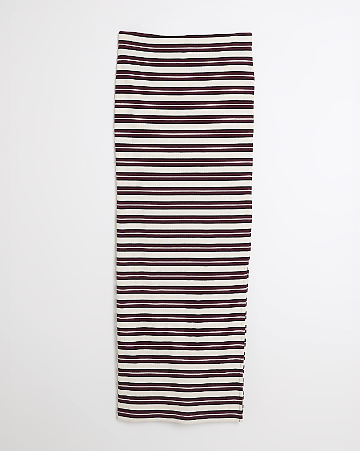 Red Stripe Ribbed Pencil Maxi Skirt