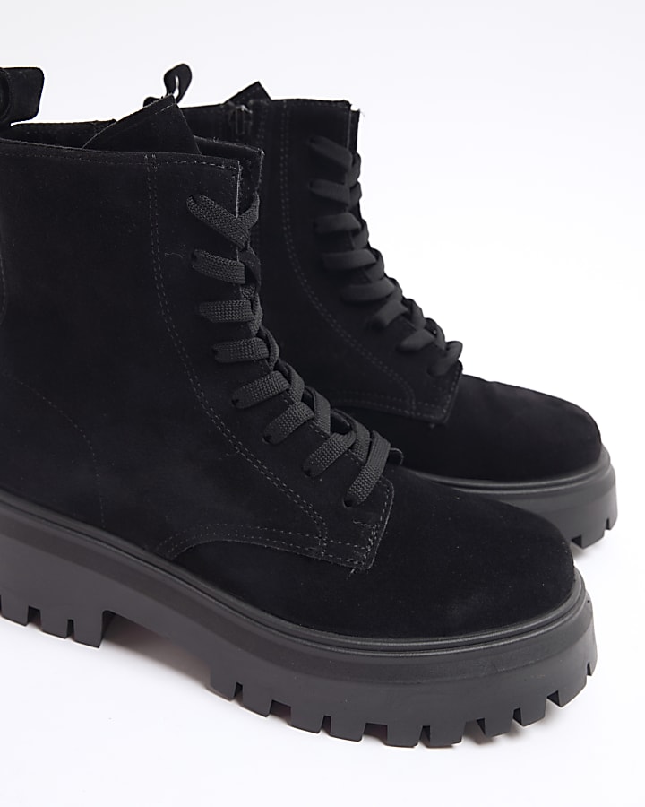 Black Suede Lace Up Boots