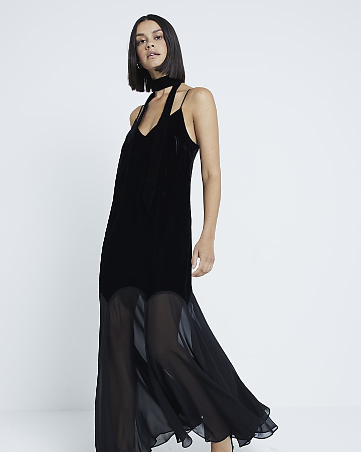 Black Velvet Sleeveless Maxi Slip Dress