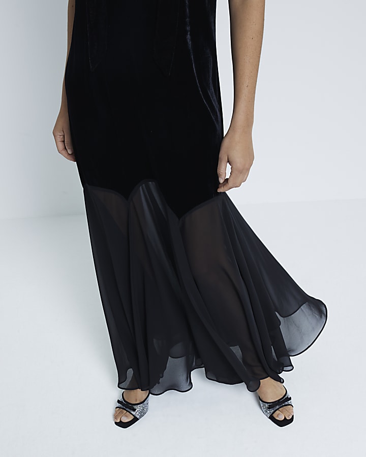 Black Velvet Sleeveless Maxi Slip Dress