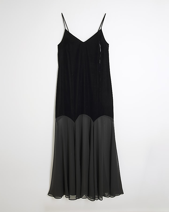 Black Velvet Sleeveless Maxi Slip Dress