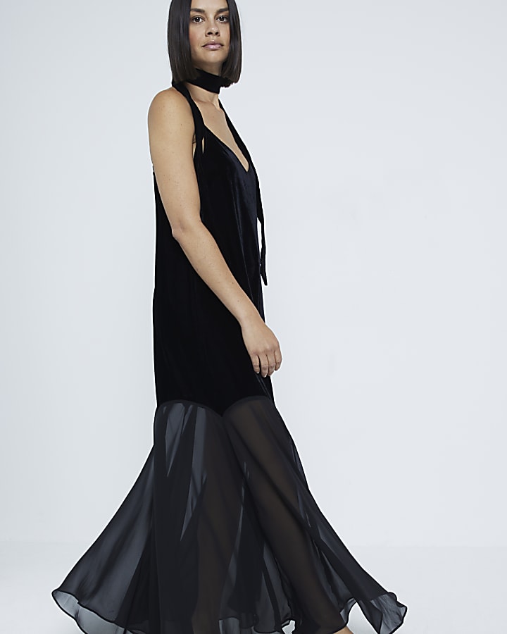 Black Velvet Sleeveless Maxi Slip Dress