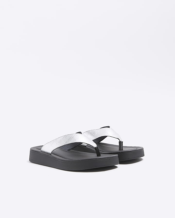 Silver leather flatform sandals