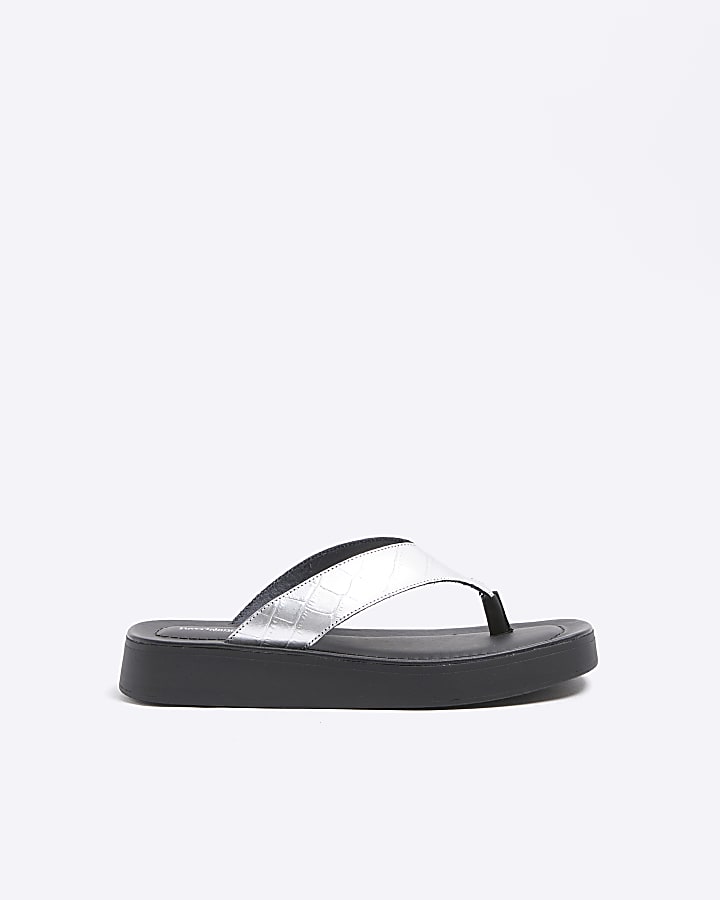 Silver leather flatform sandals