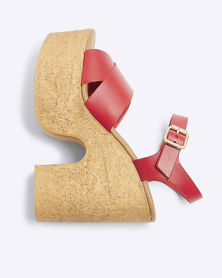 Red cross strap platform sandals