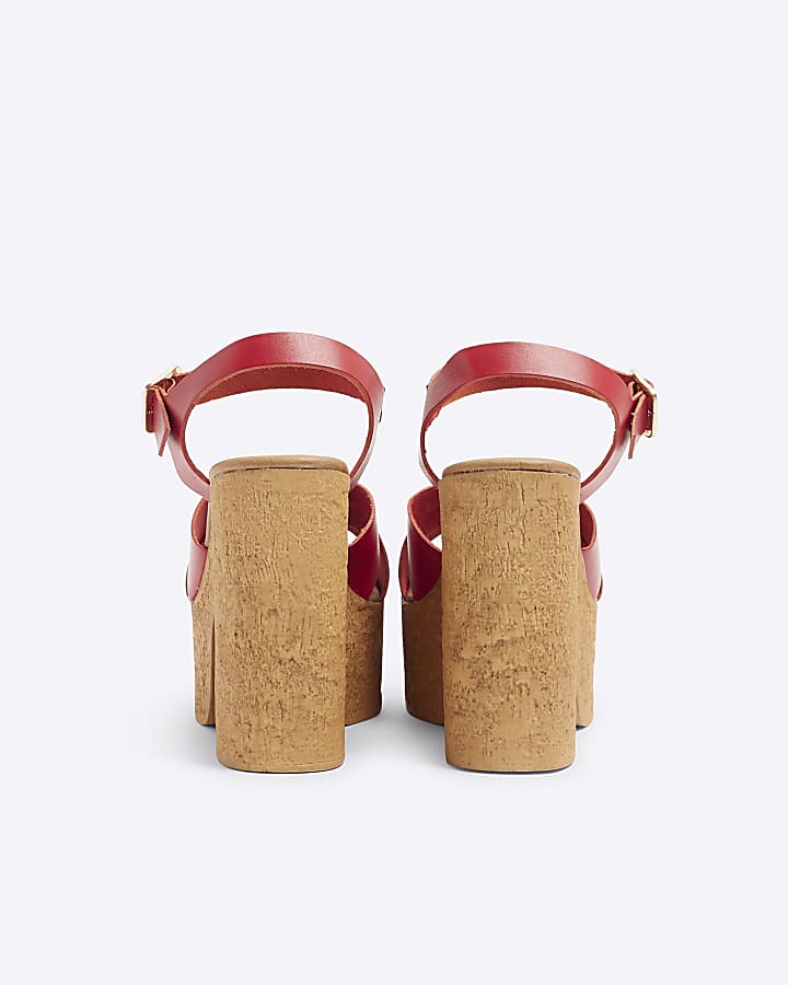 Red cross strap platform sandals