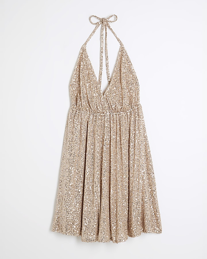 Rose Gold embellished Plunge Mini Dress