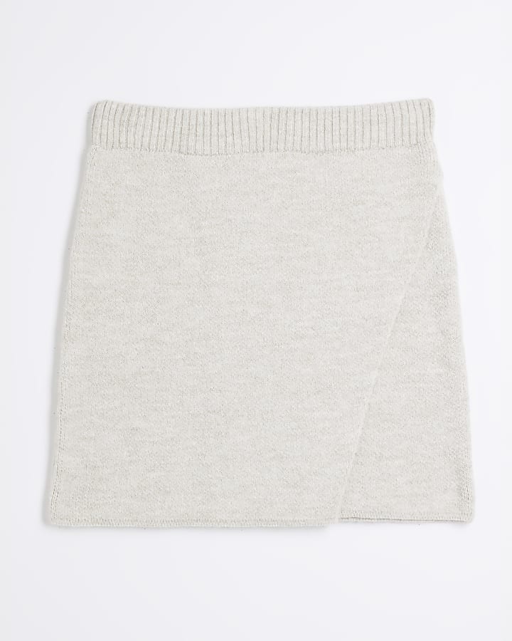 Beige Asymmetrical wrap mini skirt
