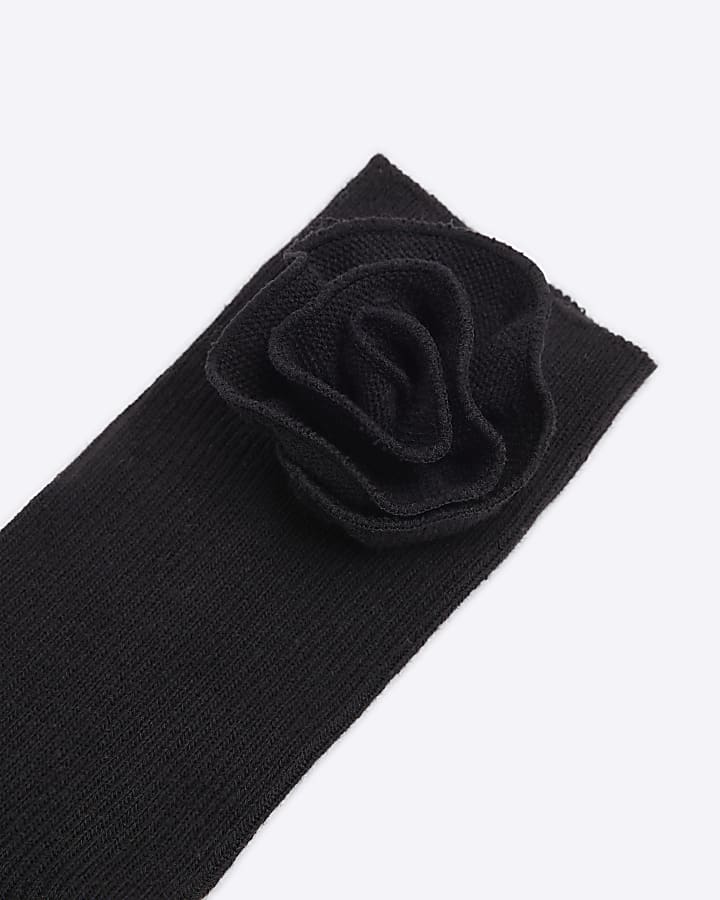 Black Flower Knit Socks