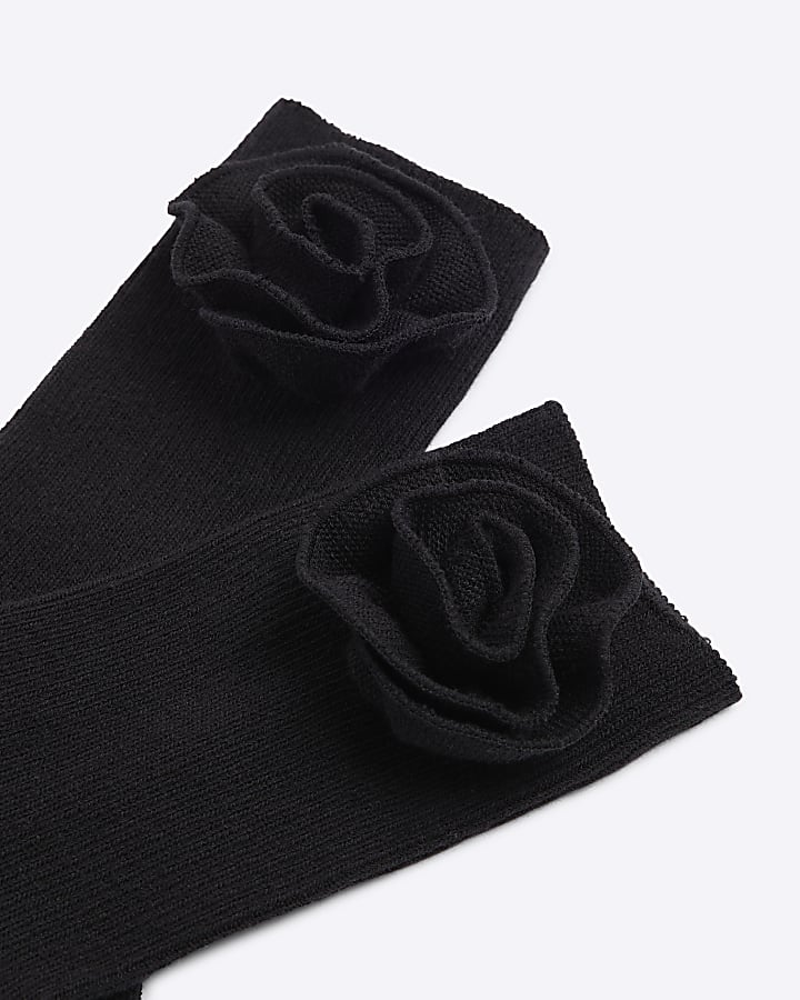 Black Flower Knit Socks