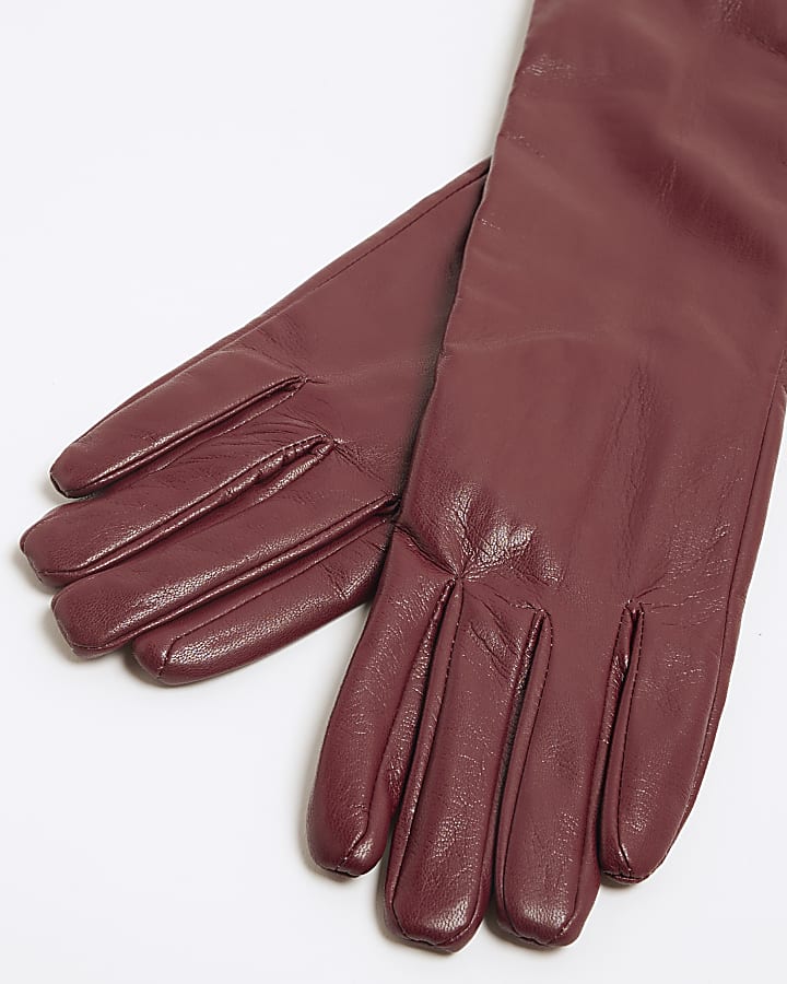 Red Faux Leather Bow Gloves