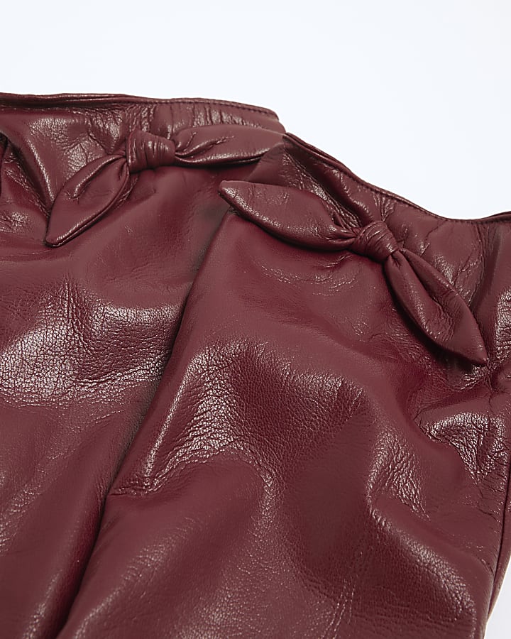 Red Faux Leather Bow Gloves
