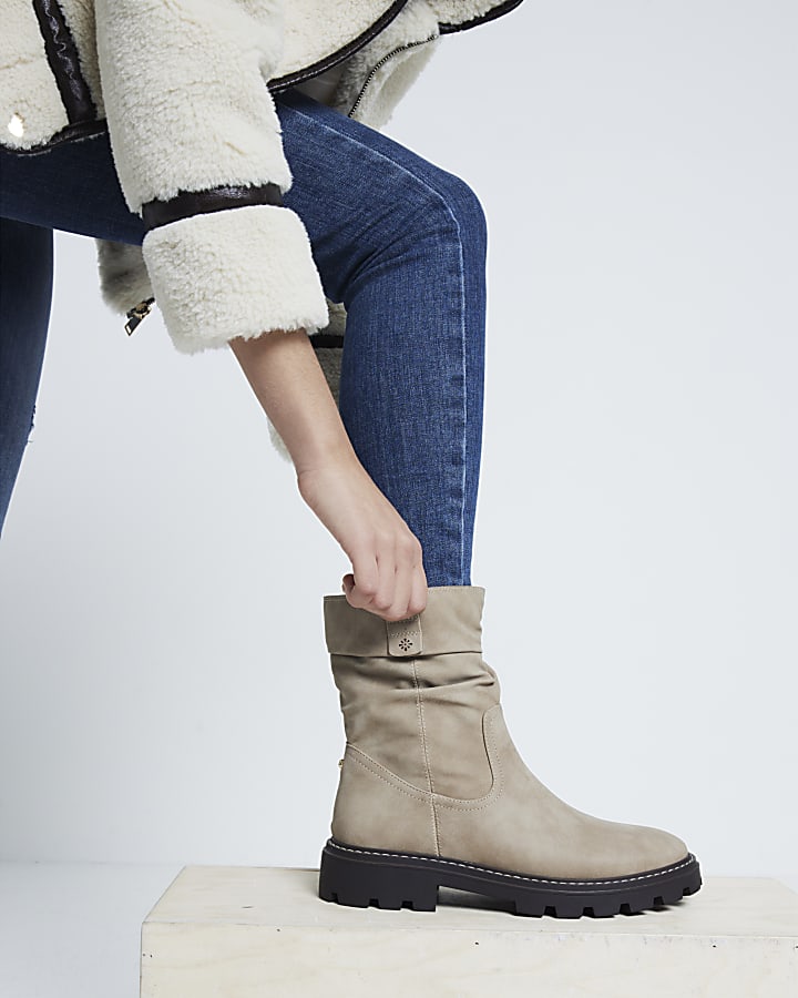 Beige Chunky Ankle Boots