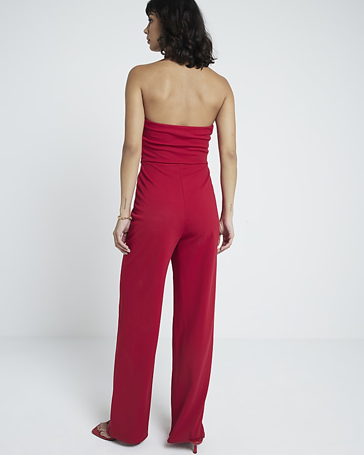 Red halter neck waistcoat jumpsuit