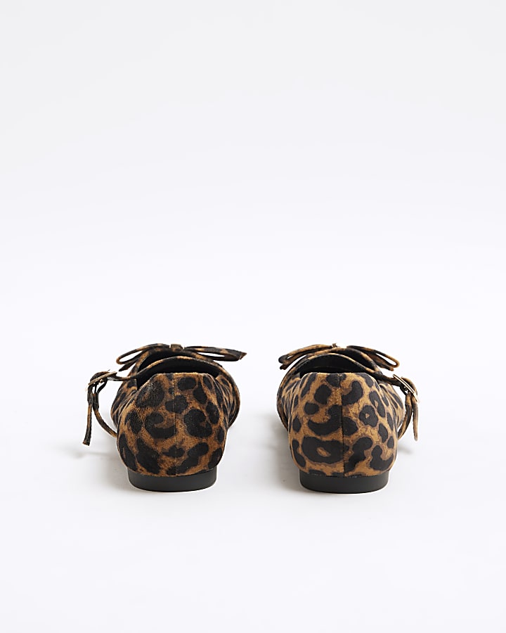 Brown Leopard Bow Mary Jane Shoes